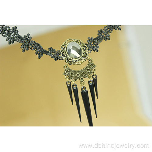 DIY Gothic Choker Necklace Black Lace Metal Choker Necklace